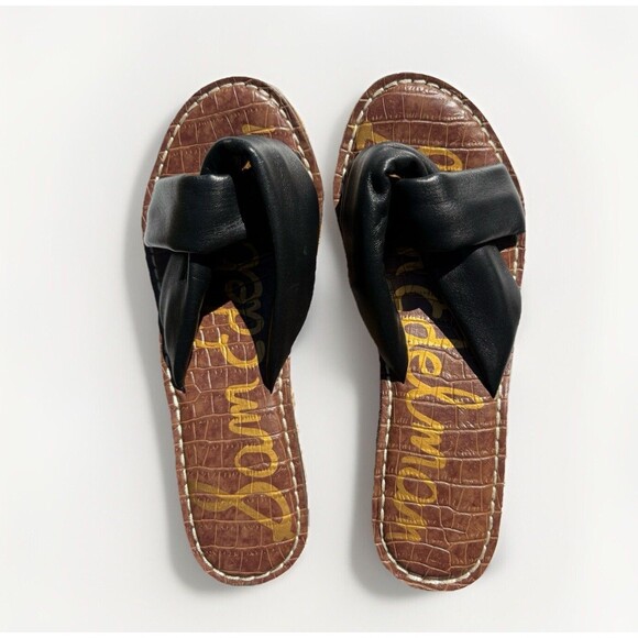 Sam Edelman Ramsey Black Sandals Womens Size 7.5 M Leather Upper Wedge Cork Heel - Picture 4 of 10